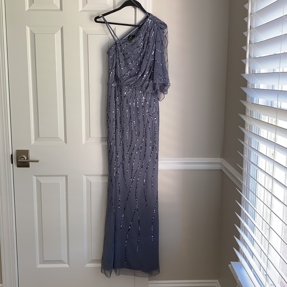 Hand  beaded one shoulder Grey dress - Picture 4 of 14